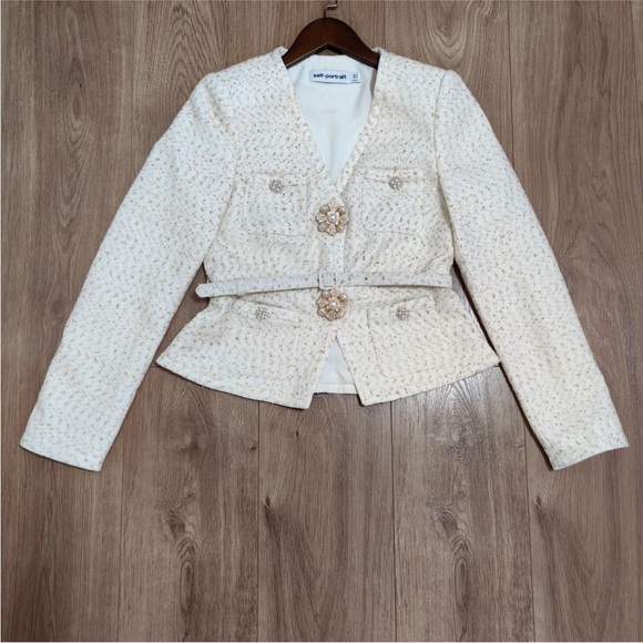 Self-Portrait pleated metallic bouclé jacket minidress - Picture 3 of 7